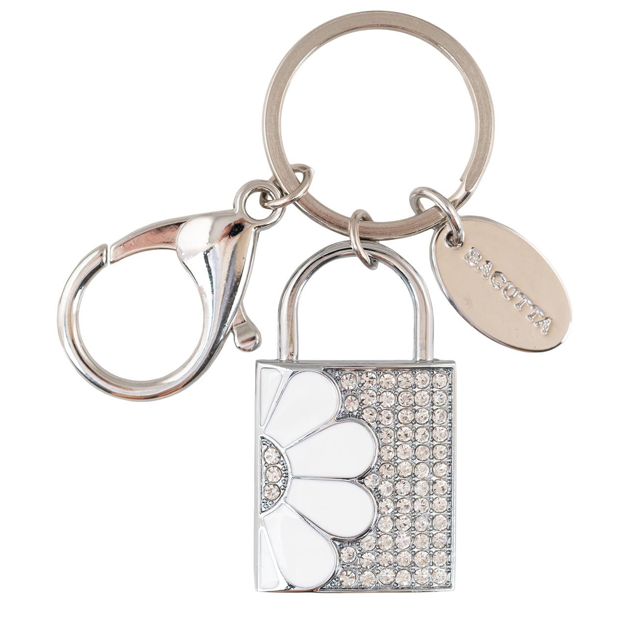 LUCCHETTO PORTACHIAVI USB CON FIORE BIANCO DECORATO CON CRISTAL